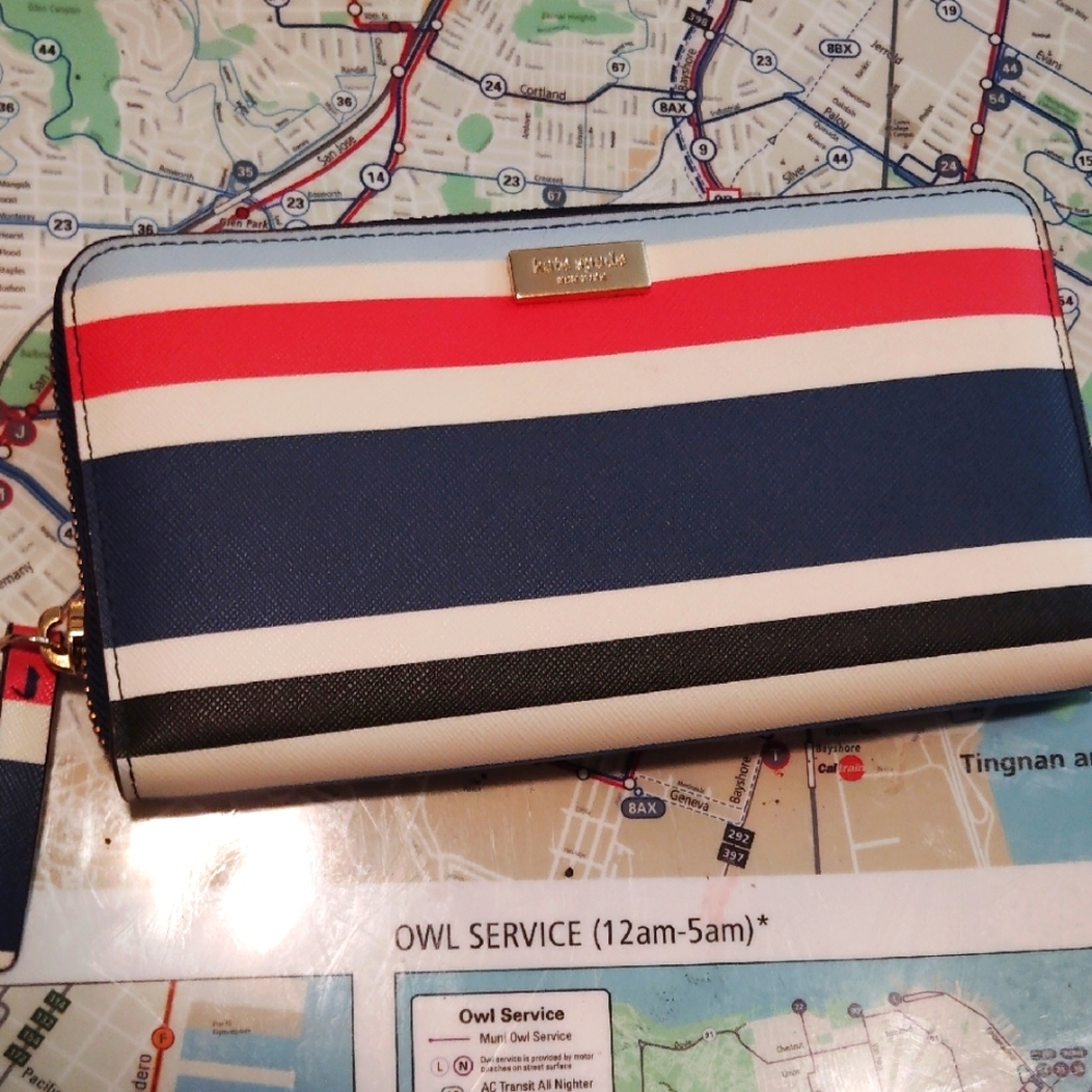 Kate Spade Long Wallet - Red, Blue, White Stripes